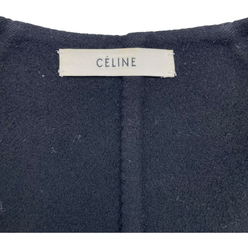 セリーヌ CELINE カシミヤ混ノーカラーコート ブラック 毛 レディース その他アウター