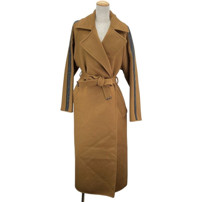 ルイ・ヴィトン LOUIS VUITTON レザートリムベルテッドラップコート ブラウン ウール レディース その他アウター