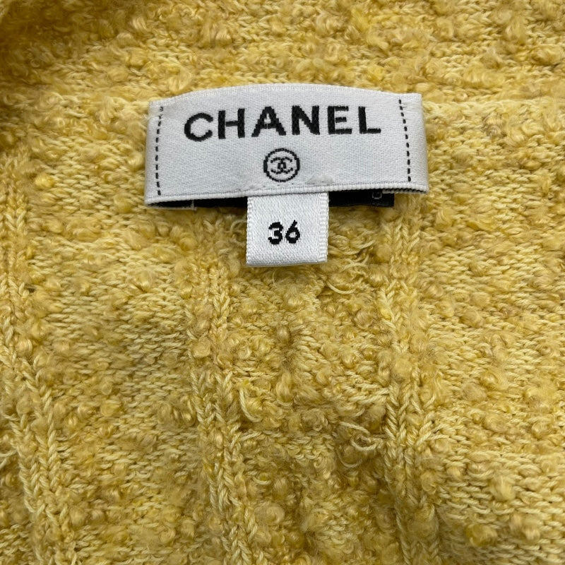 シャネル CHANEL ライオンボタンロングニットカーディガン P72177 イエロー ビスコース レディース カーディガン シャネル CHANEL ライオンボタンロングニットカーディガン P72177