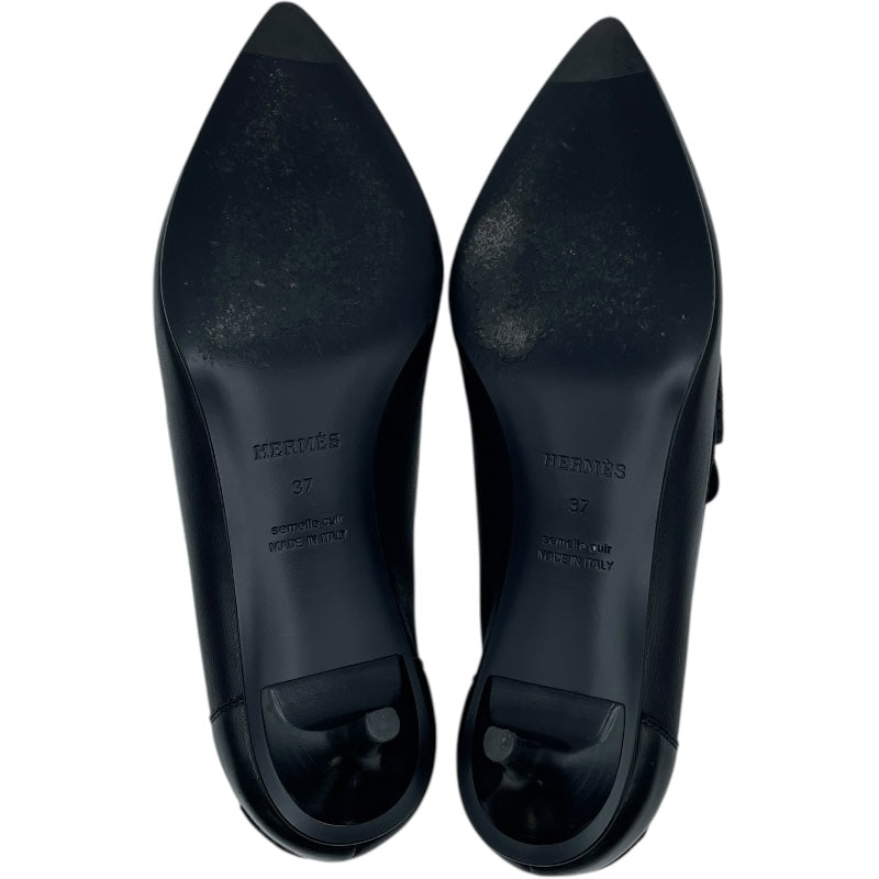 エルメス HERMES グロリアス40 ヒールローファー 231167Z ブラック レザー レディース ローファー