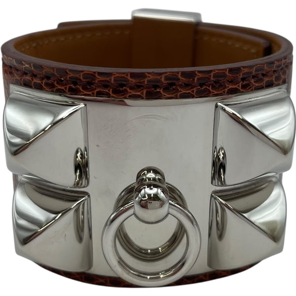 エルメス HERMES コリエ・ド・シアン Sサイズ X刻印 ボルドー SV金具 リザード レディース バングル