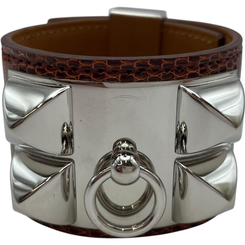 エルメス HERMES コリエ・ド・シアン Sサイズ X刻印 ボルドー SV金具 リザード レディース バングル