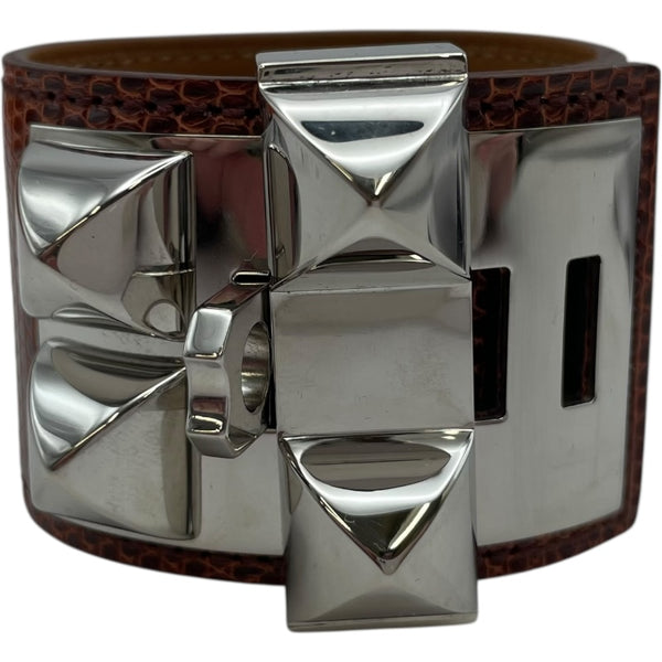 エルメス HERMES コリエ・ド・シアン Sサイズ X刻印 ボルドー SV金具 リザード レディース バングル