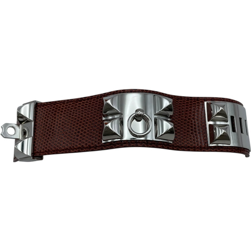 エルメス HERMES コリエ・ド・シアン Sサイズ X刻印 ボルドー SV金具 リザード レディース バングル