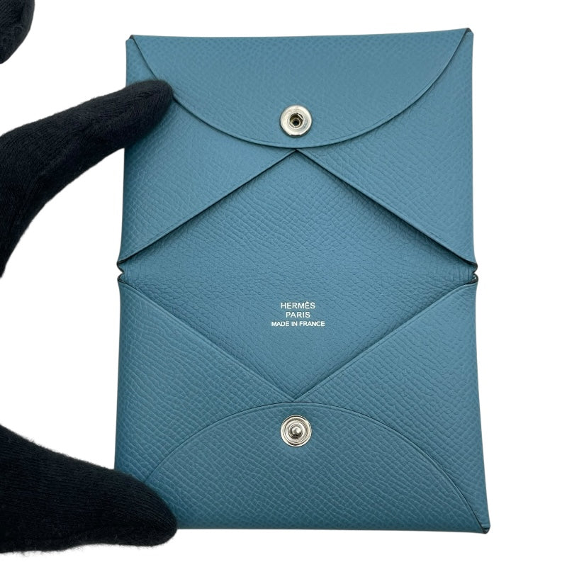 エルメス HERMES カルヴィ □P刻 ブルージーン SV金具 エプソン ユニセックス カードケース