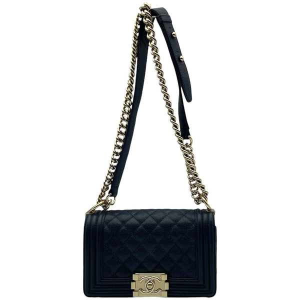 シャネル CHANEL ボーイシャネル20 A67085 28番台 ネイビー　ゴールド金具 キャビアスキン レディース ショルダーバッグ