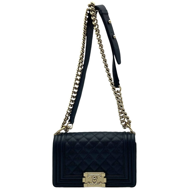 シャネル CHANEL ボーイシャネル20 A67085 28番台 ネイビー　ゴールド金具 キャビアスキン レディース ショルダーバッグ