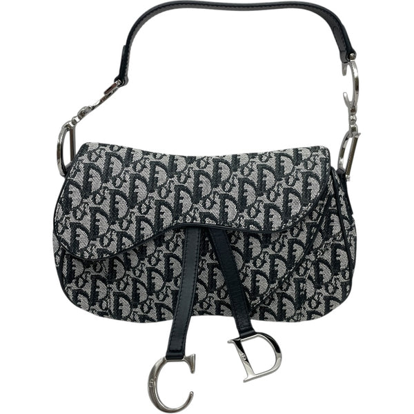 クリスチャン・ディオール Christian Dior トロッターサドルバッグ ブラック SV金具 キャンバス レディース ハンドバッグ