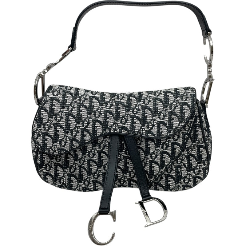 クリスチャン・ディオール Christian Dior トロッターサドルバッグ ブラック SV金具 キャンバス レディース ハンドバッグ