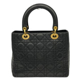 クリスチャン・ディオール Christian Dior ディディオール ミディアム ブラック ラムスキン・カナージュ レディース ハンドバッグ