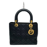 クリスチャン・ディオール Christian Dior ディディオール ミディアム ブラック ラムスキン・カナージュ レディース ハンドバッグ