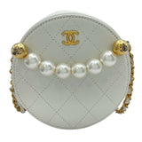 シャネル CHANEL パールラウンドチェーン 29番台 ホワイト GD金具 ラム レディース ショルダーバッグ