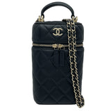 シャネル CHANEL スマホチェーンバッグ AP2084 31番台 ブラック GD金具 ラム レディース ショルダーバッグ