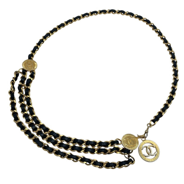 シャネル CHANEL ココマークチェーンベルト ブラック GD金具 カーフ レディース ベルト