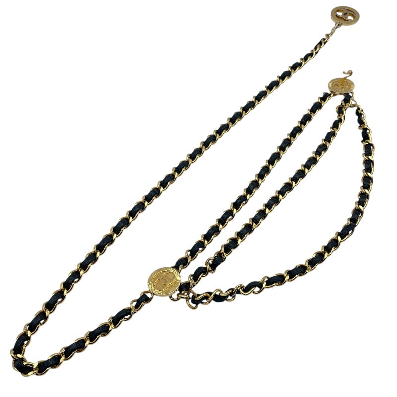 シャネル CHANEL ココマークチェーンベルト ブラック GD金具 カーフ レディース ベルト