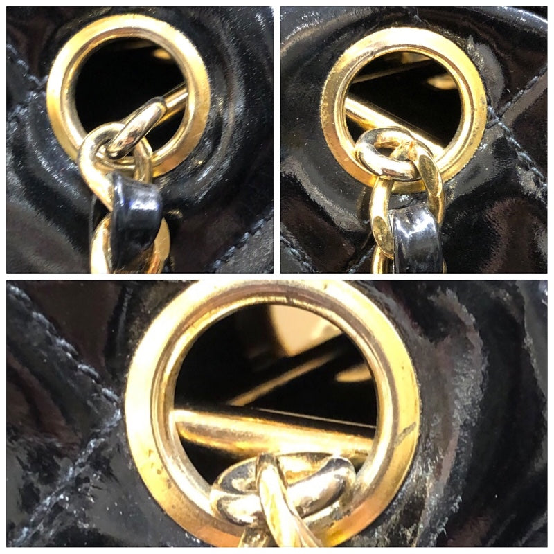 シャネル CHANEL マトラッセチェーンショルダーバッグ ブラック・ゴールド金具 エナメル レディース ショルダーバッグ