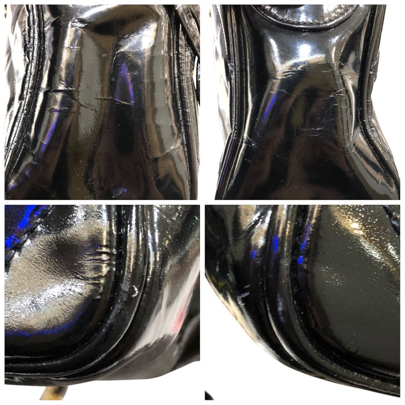 シャネル CHANEL マトラッセチェーンショルダーバッグ ブラック・ゴールド金具 エナメル レディース ショルダーバッグ