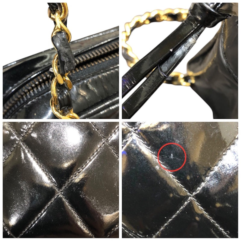 シャネル CHANEL マトラッセチェーンショルダーバッグ ブラック・ゴールド金具 エナメル レディース ショルダーバッグ