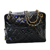 シャネル CHANEL マトラッセチェーンショルダーバッグ ブラック・ゴールド金具 エナメル レディース ショルダーバッグ