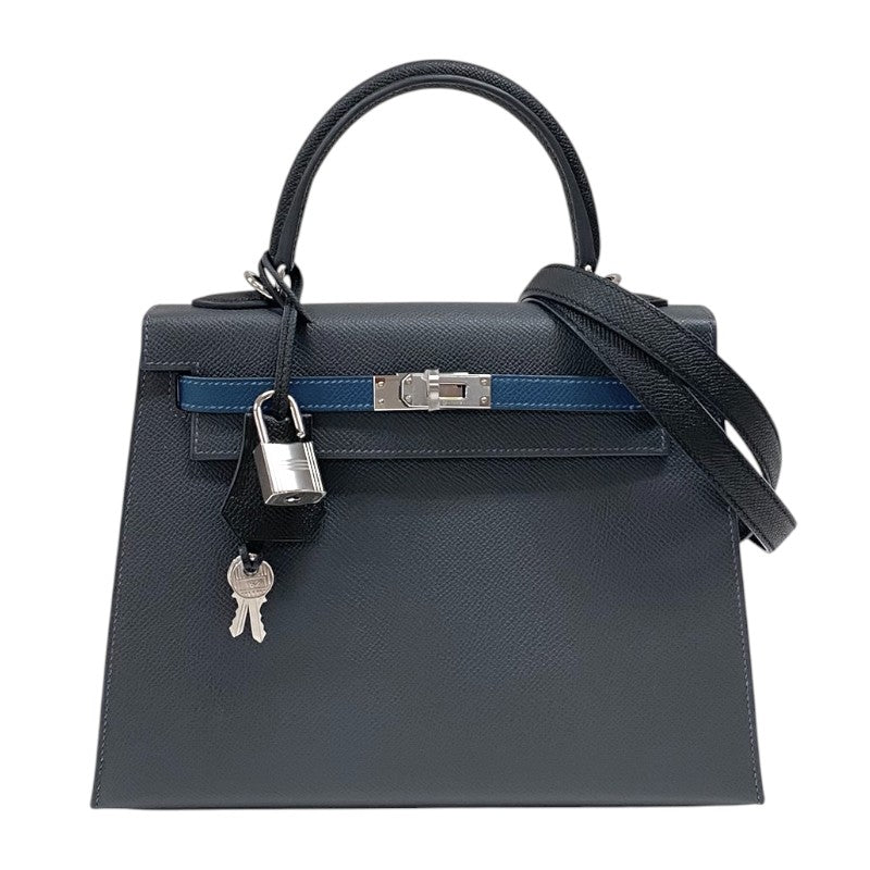 エルメス HERMES ケリー25 トリコロール 外縫い W刻 シルバー金具 エプソン レディース ハンドバッグ ショルダーバッグ