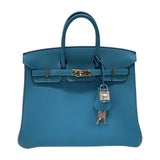 エルメス HERMES バーキン25 □R刻 ターコイズ シルバー金具 トゴ レディース ハンドバッグ