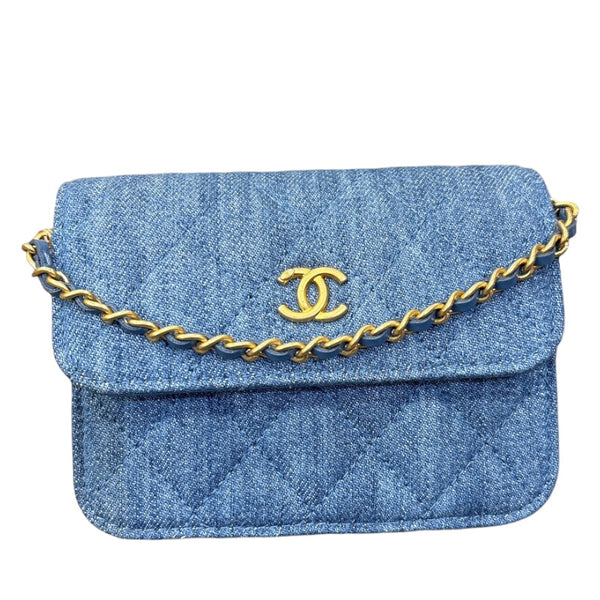 シャネル CHANEL デニムチェーンクラッチ AP1628 デニム ゴールド金具