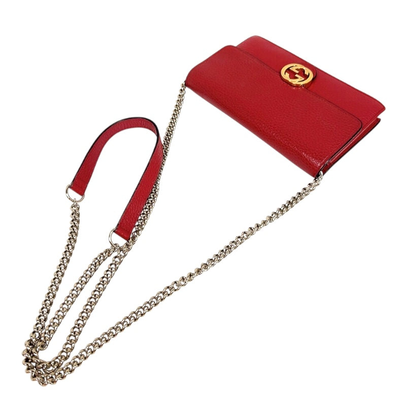 GUCCI グッチ　ウォレットチェーン　インターロッキング　ゴールド　レザー グッチ GUCCI インターロッキングGチェーンウォレット 510314 レッド