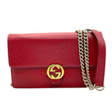 グッチ GUCCI インターロッキングGチェーンウォレット 510314 レッド×GD金具 カーフレザー レディース ショルダーバッグ
