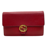 グッチ GUCCI インターロッキングGチェーンウォレット 510314 レッド×GD金具 カーフレザー レディース ショルダーバッグ