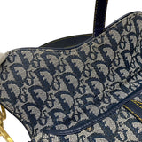クリスチャン・ディオール Christian Dior サドルバッグ ネイビー ゴールド金具 トロッターキャンバス レディース ショルダーバッグ
