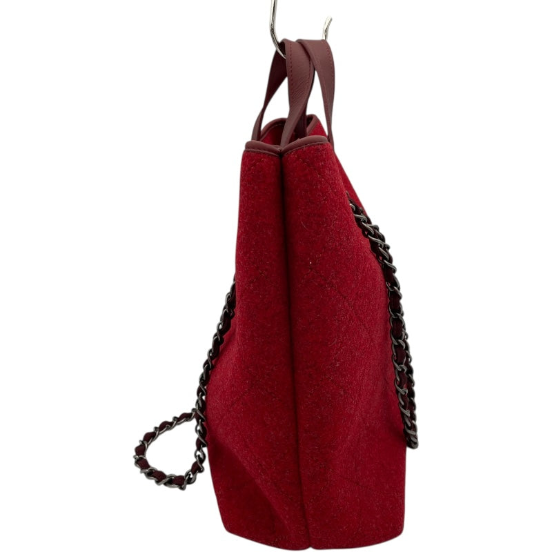 シャネル CHANEL 2WAY チェーントート A66709 15番台 レッド SV金具 フェルト レディース トートバッグ