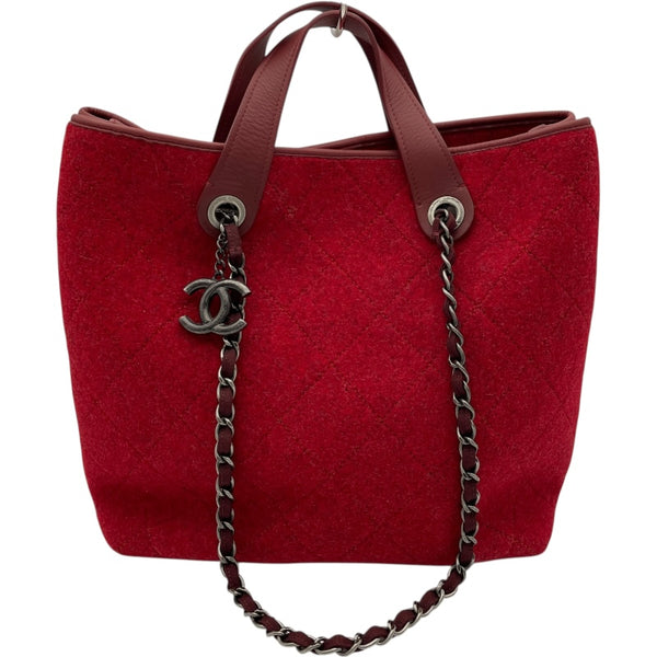 シャネル CHANEL 2WAY チェーントート A66709 15番台 レッド SV金具 フェルト レディース トートバッグ