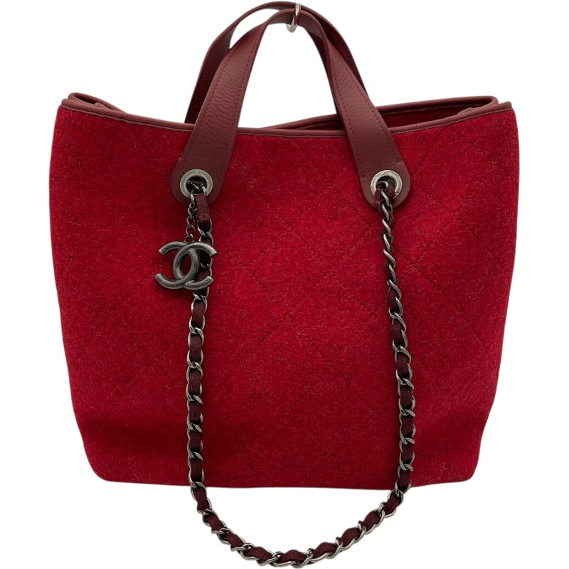 シャネル CHANEL 2WAY チェーントート A66709 15番台 レッド SV金具 フェルト レディース トートバッグ