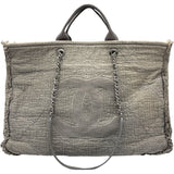 シャネル CHANEL ドーヴィル ラージショッピング A57180 グレー SV金具 キャンバス レディース ショルダーバッグ