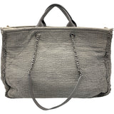 シャネル CHANEL ドーヴィル ラージショッピング A57180 グレー SV金具 キャンバス レディース ショルダーバッグ