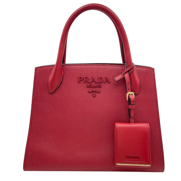 プラダ PRADA モノクロームバッグ 1BA156 レッド GD金具 サフィアーノレザー レディース ハンドバッグ