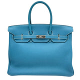 エルメス HERMES バーキン35 □K刻印　(2007年製) ブルージーン　シルバー金具 トゴ レディース ハンドバッグ