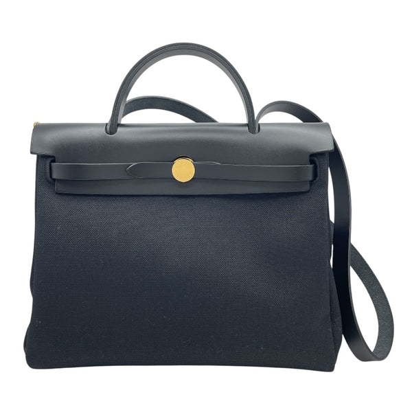 エルメス HERMES エールバッグジップPM U刻 ブラック GD金具 トワル/ヴァッシュハンター レディース ハンドバッグ