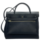 エルメス HERMES エールバッグジップPM U刻 ブラック GD金具 トワル/ヴァッシュハンター レディース ハンドバッグ