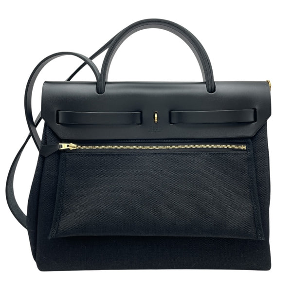 エルメス HERMES エールバッグジップPM U刻 ブラック GD金具 トワル/ヴァッシュハンター レディース ハンドバッグ