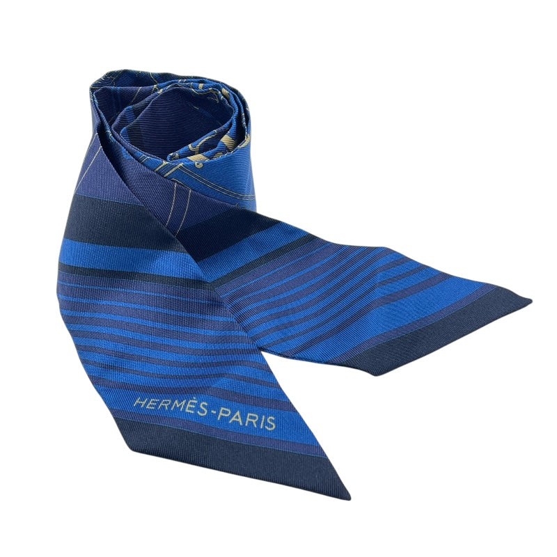 エルメス HERMES ツイリー EX-LIBRIS ブルー シルク レディース スカーフ