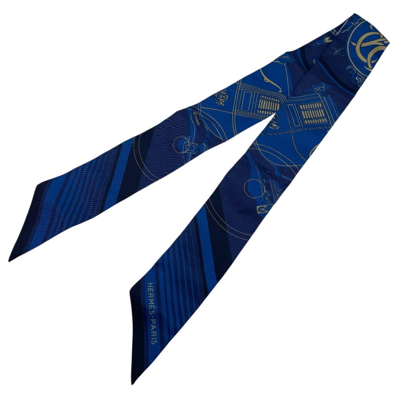 エルメス HERMES ツイリー EX-LIBRIS ブルー シルク レディース スカーフ