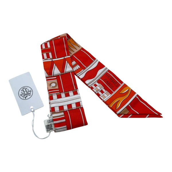 エルメス HERMES ツイリー VOLTES ET PIROUETTES オレンジ シルク100％ レディース スカーフ