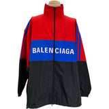 バレンシアガ BALENCIAGA ロゴプリントジップアップジャケット 534317 レッド/ブルー/ブラック ポリエステル メンズ ナイロンジャケット