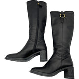 サルヴァトーレ・フェラガモ Salvatore Ferragamo ガンチーニ装飾ロングブーツ ブラック レザー レディース ブーツ