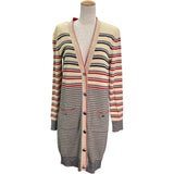 シャネル CHANEL ココマークボタンボーダーロングカーディガン P45635 マルチカラー ウール レディース カーディガン