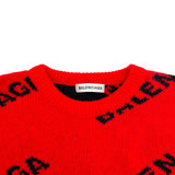 バレンシアガ BALENCIAGA オールオーバーロゴニットセーター 542601 レッド ウール メンズ セーター