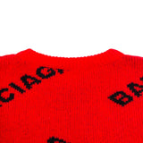 バレンシアガ BALENCIAGA オールオーバーロゴニットセーター 542601 レッド ウール メンズ セーター