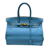 エルメス HERMES バーキン35 □B刻 ブルージーン　ゴールド金具 フィヨルド レディース ハンドバッグ