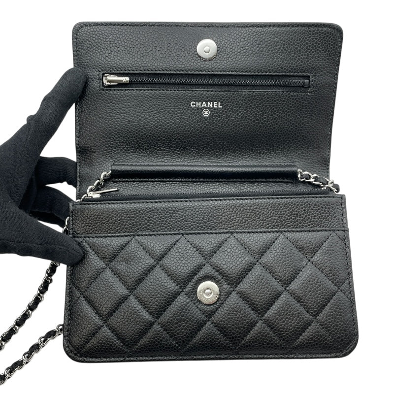 シャネル CHANEL マトラッセチェーンウォレット AP0250 ブラック SV金具 キャビアスキン レディース ウォレットチェーン